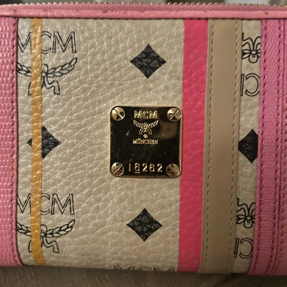 MCM Beige Monogram Satchel with Pink-Trim Wallet - Picture 12 of 13